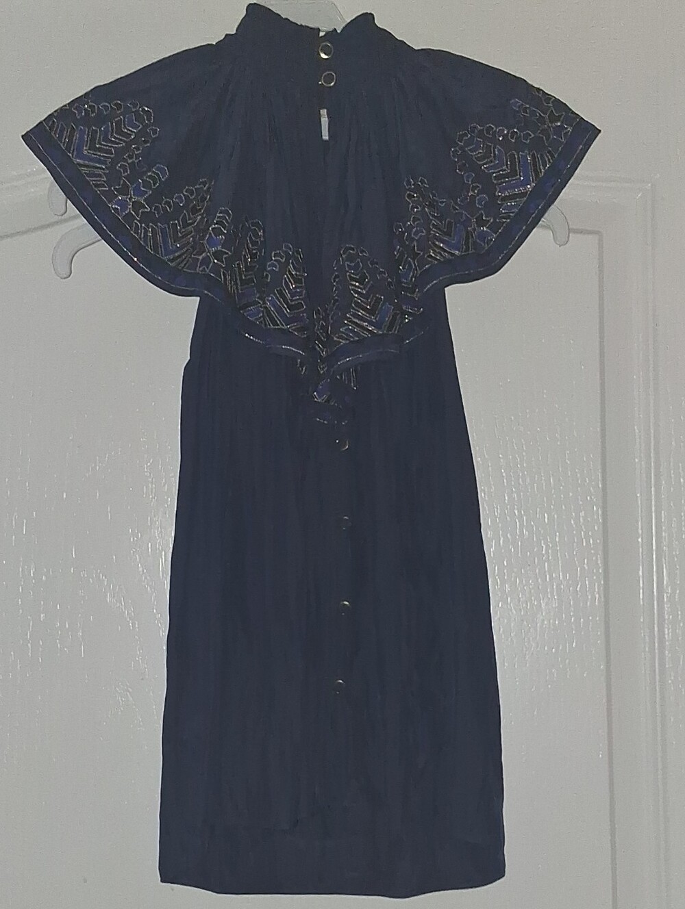 Ramy Brook Navy Embroidered Ruffle-Yoke